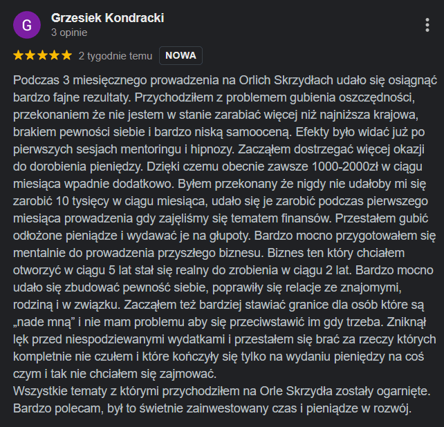 Opinia Google - Grzegorz